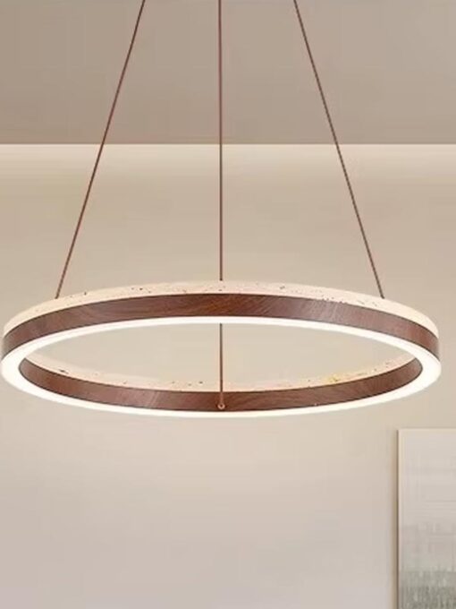 Lampadario in travertino naturale e legno D39 cm