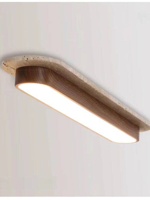 Plafoniera lunga in travertino e legno 10×50 cm