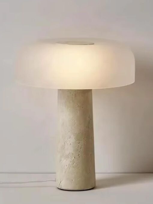 Lampada da tavolo a fungo in travertino H39 cm