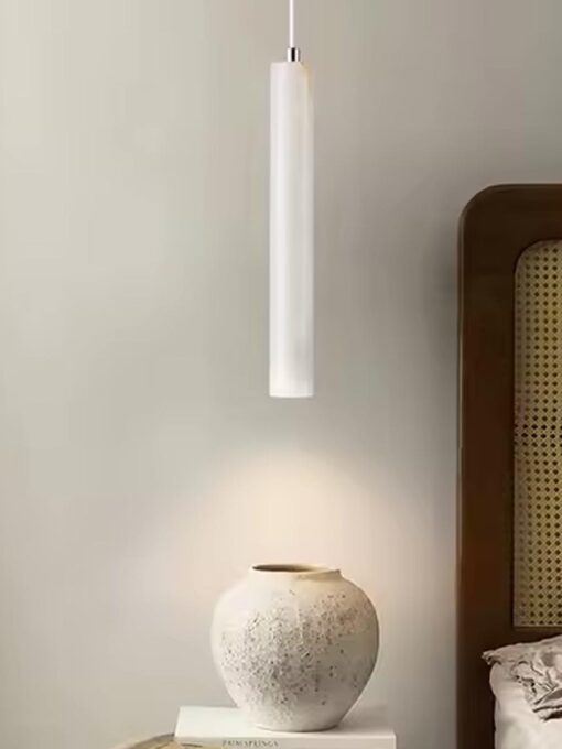 Lampada a sospensione cilindrica in travertino bianco D4 x H30 cm